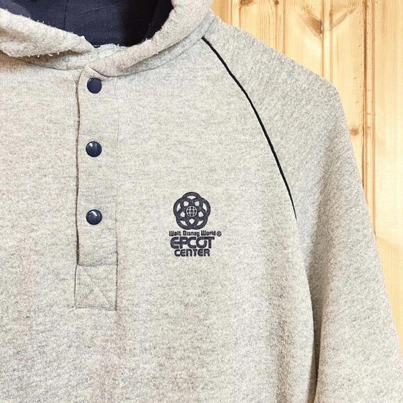 VTG 80s Walt Disney World Epcot Center Hoodie Sweatshirt 1/4 Snap SLIM FIT Sz L - Picture 3 of 12